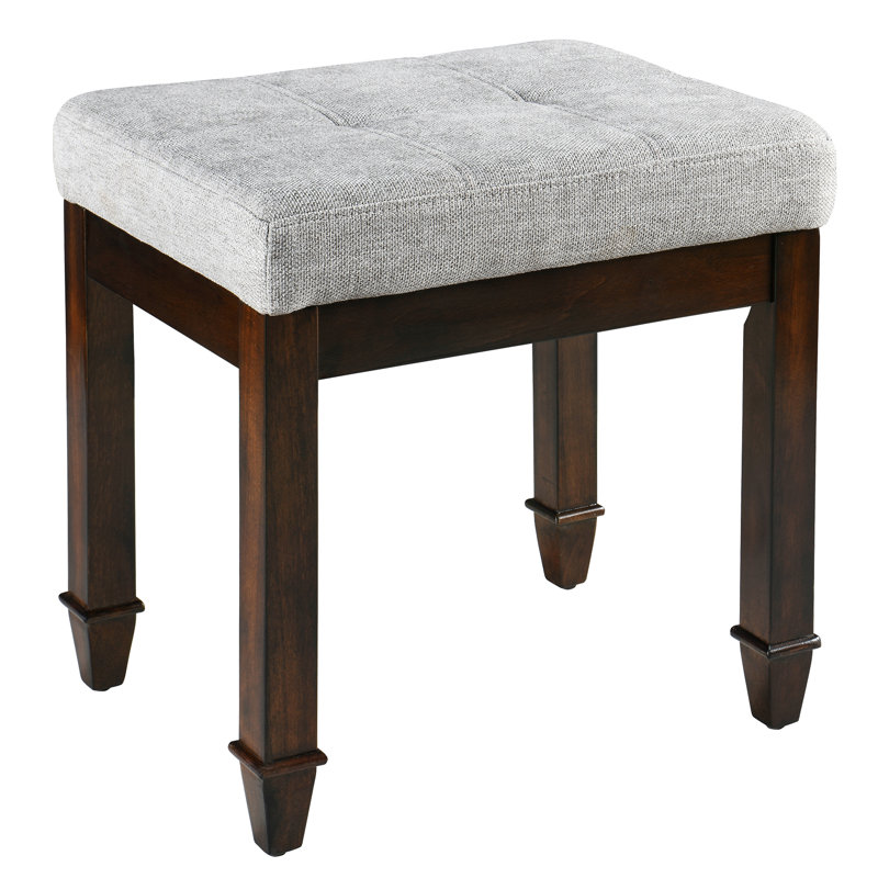Amberrae Solid Wood Piano Vanity Stool, Light Gray, Brown