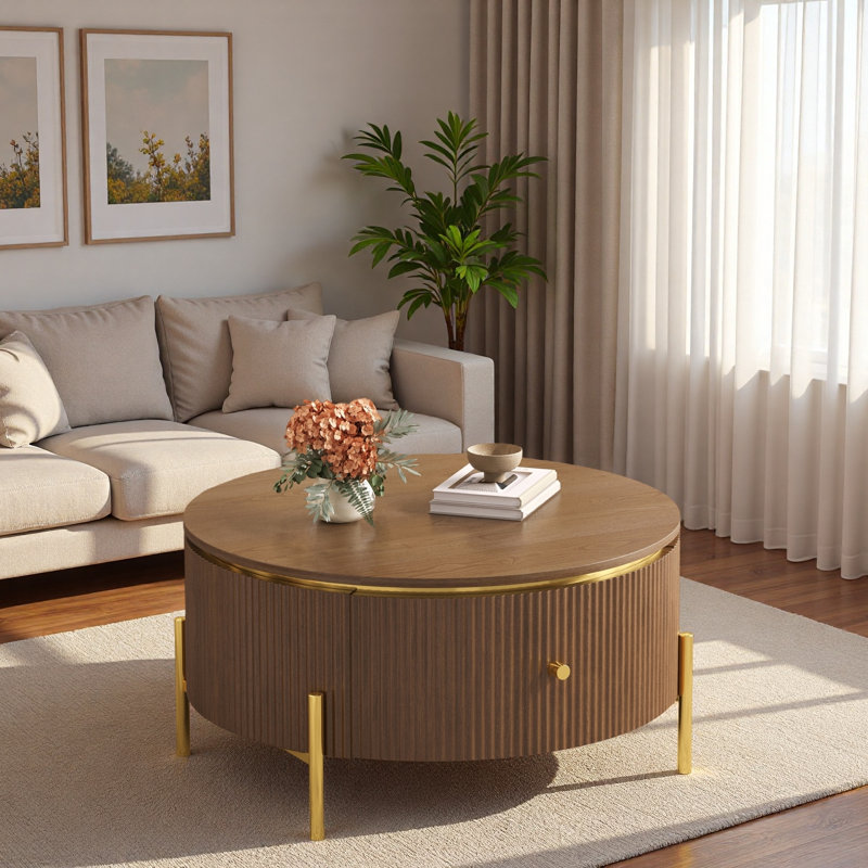 Table basse moderne avec 2 grands tiroirs et pieds dorés Modern