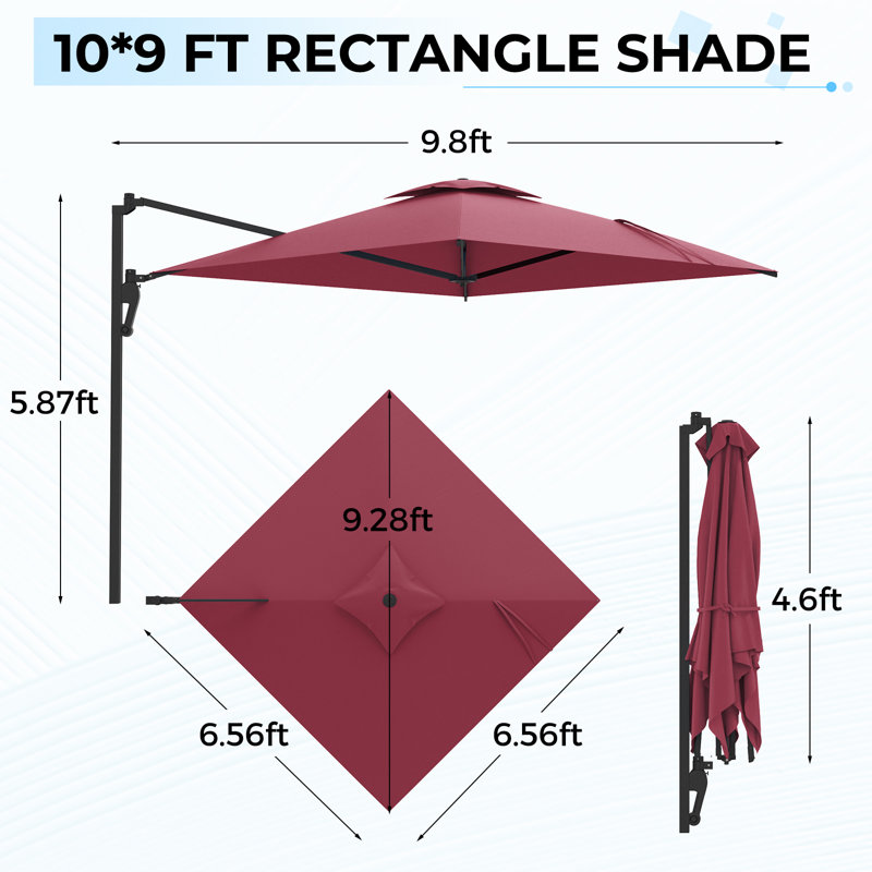 Cantilever Patio Umbrella With 180° Rotation Sun Canopy, Red