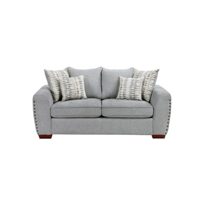 Causeuse Gini, 6 coussins décoratifs, garniture cloutée, chenille grise, 70 po