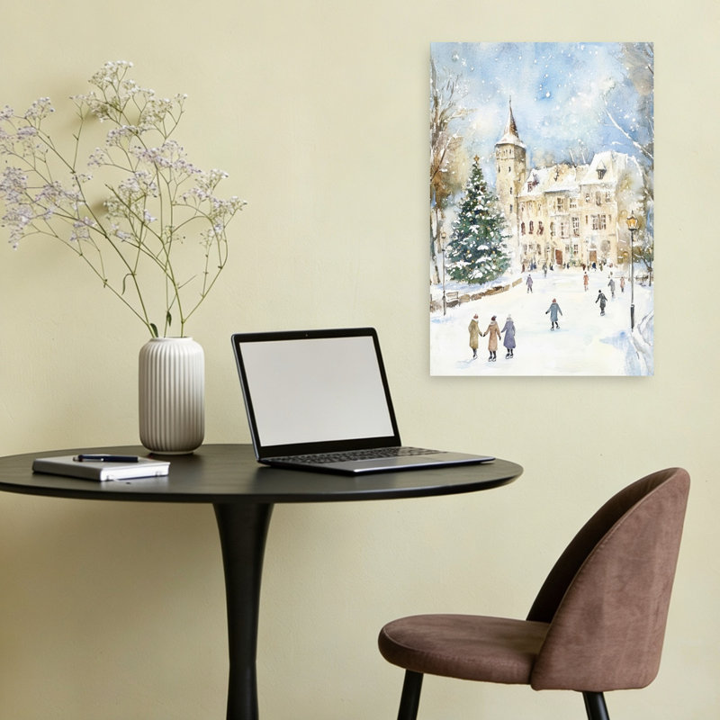 Iceskatesfun Classic Serene Abstract Christmas Tree Architecture City Wall Art Print 1 Piece Wrapped Canvas Wall Art