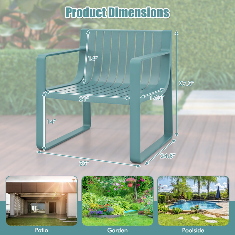 Patio Chairs Set Of 4 Weather-resistant Plastic Outdoor Armchairs, Blue