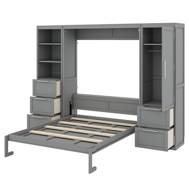 A Queen-Sized Murphy Wall Bed That Incorporates Additional Wardrobe Space, Gray