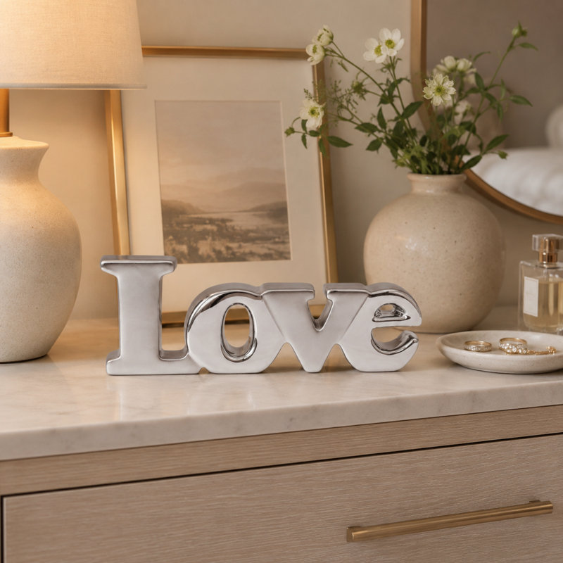 Arali LOVE Ceramic Letter Block Sculpture (Silver), Silver