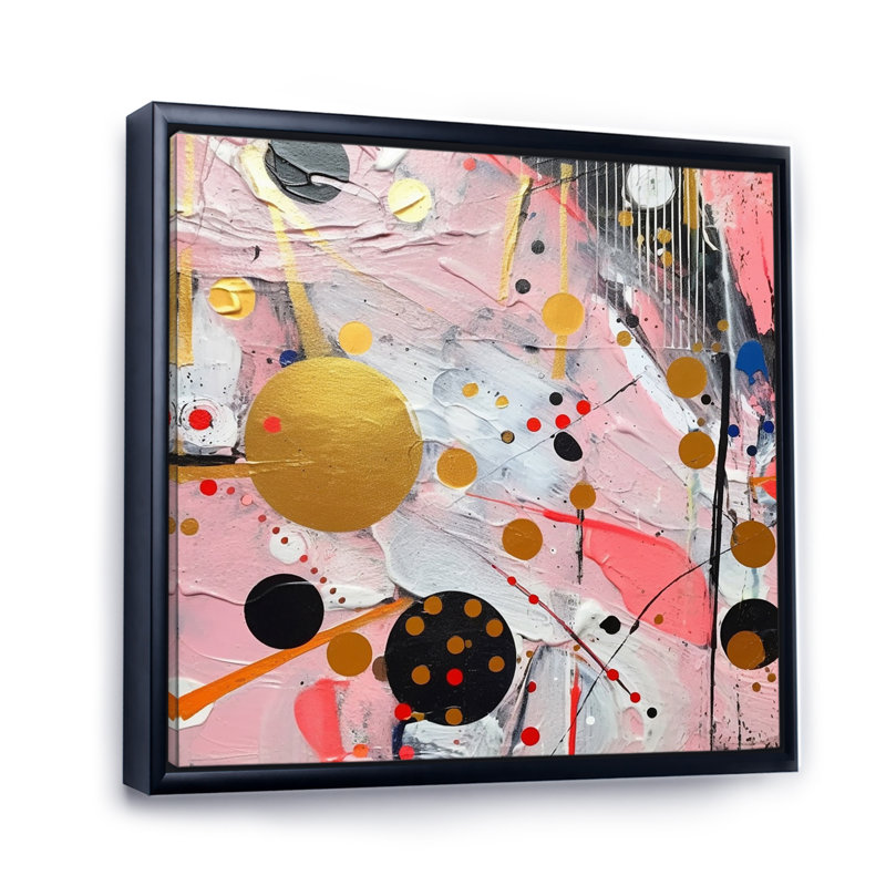 Rose et gris géométrique II sur toile, Cadre flottant noir, H 24 po x l 24 po x P 1 po