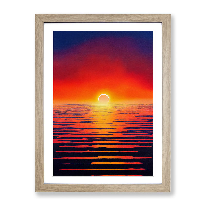 Ocean Sunset in Watercolour No.3 1 Piece Single Picture Frame Wall Art, 34cm H x 25cm W x 2cm D, Oak