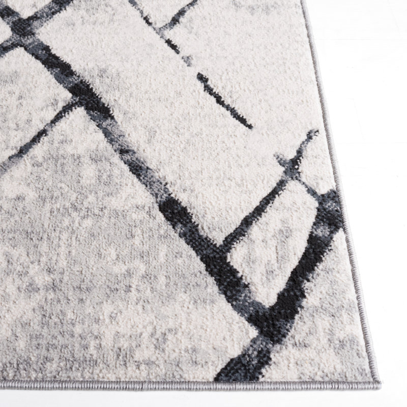 Asan Geometric Machine Woven Polyester Area Rug in Gray/Black, Rectangle 5'3" x 7'6"