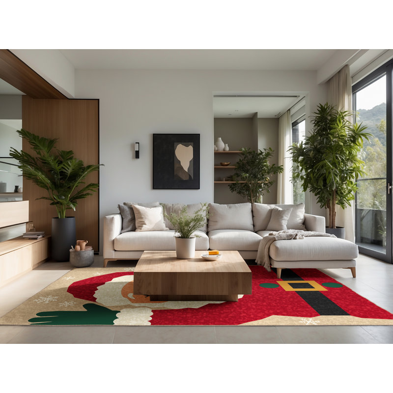 Soft Plush Eucleides Christmas Modern & Contemporary Abstract Area Rug in Beige – Beige Binding, 5x7