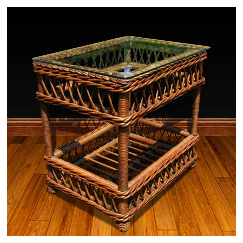 Rosado Glass Top End Table, Brownwash, 18.5" D