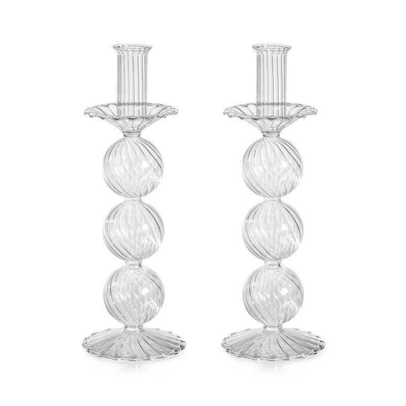 Ensemble de 2 bougeoirs en verre Adrienna Swirl, H 10,5 po x l 3,5 po x P 3,5 po