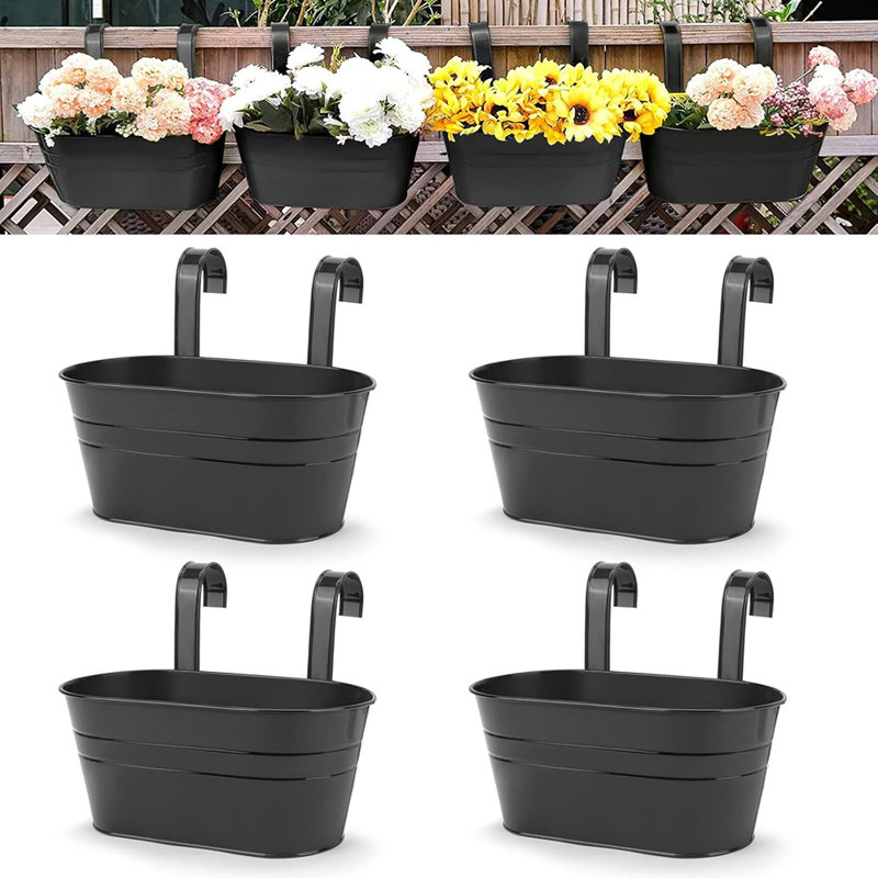 4 pots de fleurs suspendus, pot de fleurs mural en fer intérieur / extérieur