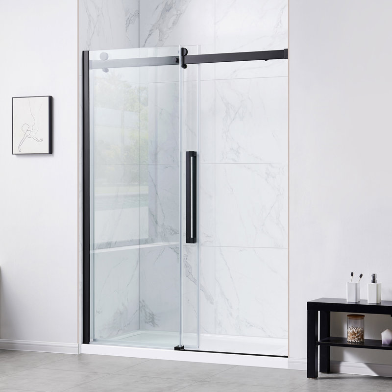 Bel Soft Close Gold 60" Frameless Sliding Soft Close Shower Door, Matte Black