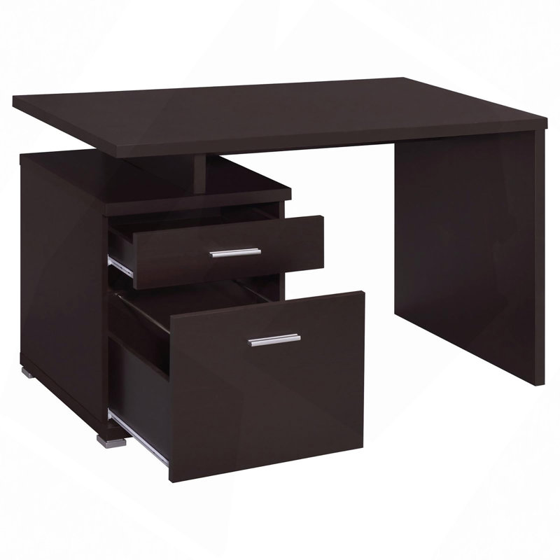 Bureau, bureau réversible à 2 tiroirs, Brun
