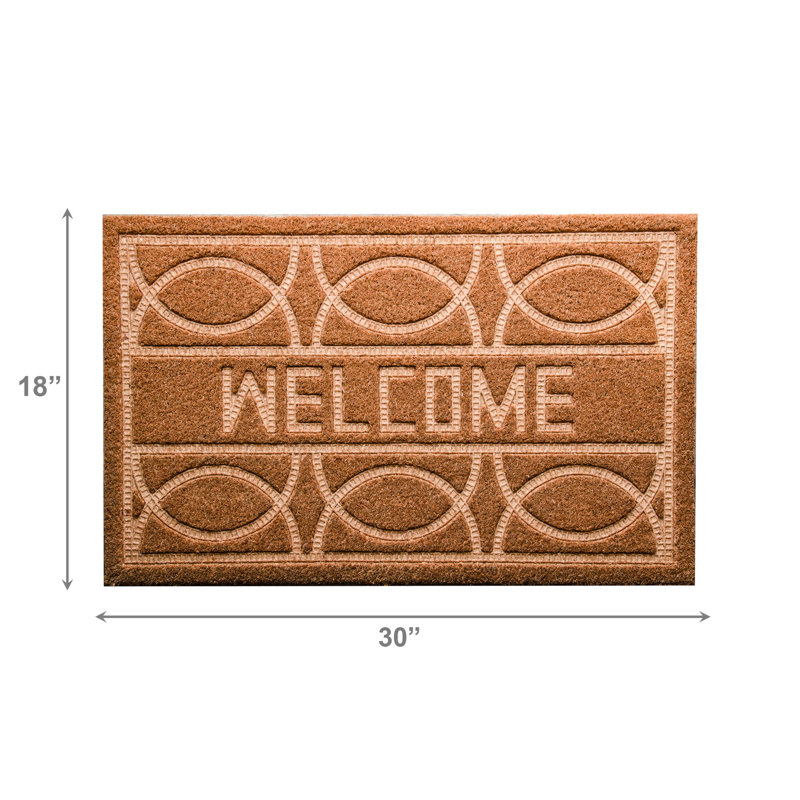 Motif géométrique de tapis de porte en fibre de coco embossée - Welcome