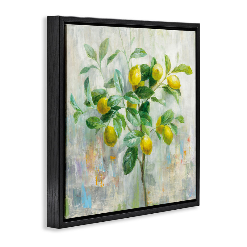 Abstract Lemon Tree Branch Grey Framed Floater Canvas Wall Art by Danhui Nai, Jet Black Floater Frame, 18" H x 18" W