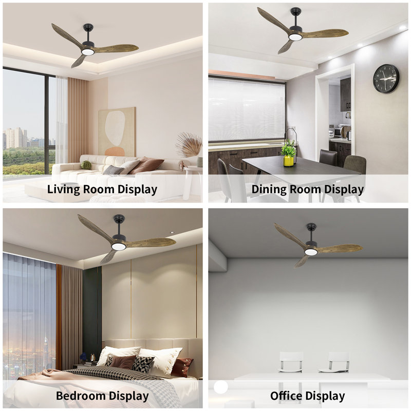 Ventilateurs de plafond en bois avec lumières et télécommande, ventilateur de plafond de 52 po, ventilateur de plafond moderne à lumière DEL de 22 W avec lumières, 3 pales en bois massif ambré, 6 vitesses, moteur CC réversible silencieux
