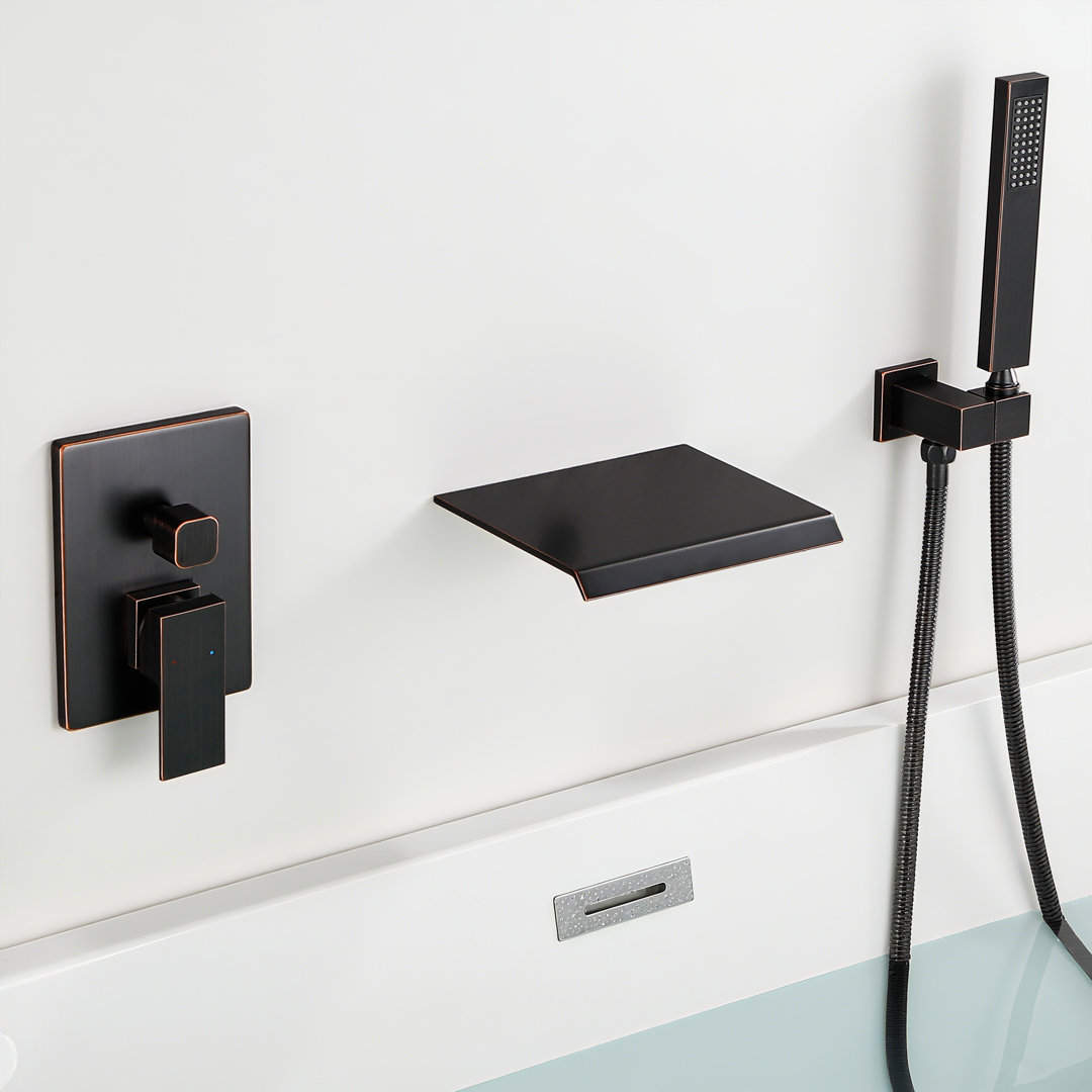 8" Solid Brass Waterfall Bathtub Faucets with Anti-Scald Pressure Balance Valve, Wall Mounted Tub Spout with Handshower Aqua Gallery 