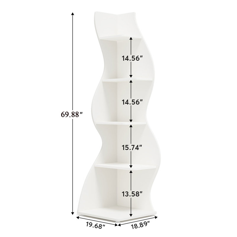 White 5-Tier Modern Corner Bookcase with Adjustable Shelves
