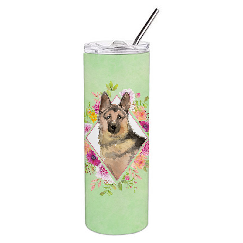 E23BF9F8391D466E9CA4F8DFEBD9A7DB de verre 20 oz à double paroi en acier inoxydable chiot, Berger allemand, Vert