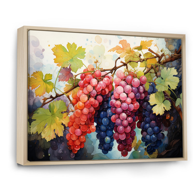 Rose, mauve, raisin, vignes, pointillisme - impression, H 30 po x l 40 po x P 1,5 po, Cadre naturel flottant