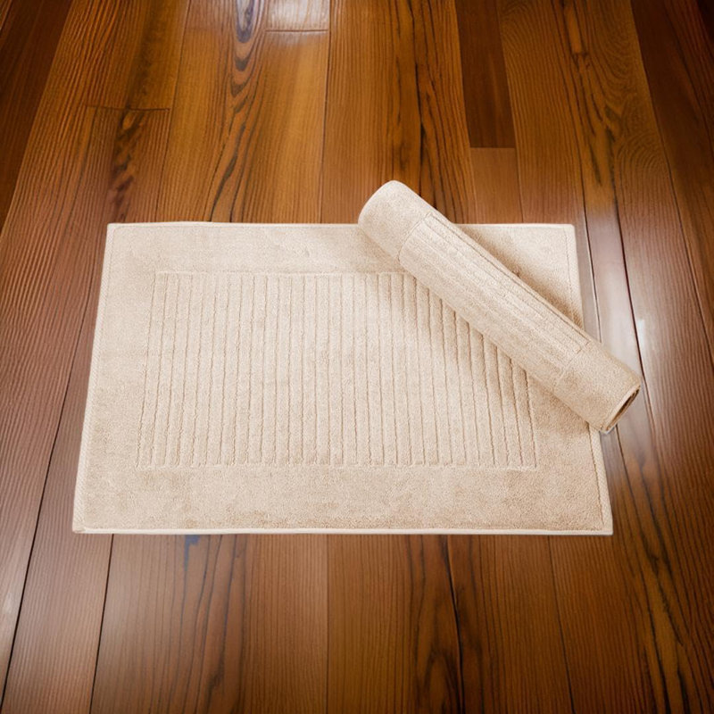 Haralan Ribbed Piano Key Bath Rug - Luxurious 100% Turkish Cotton for Ultimate Comfort and Absorbency - Set of 2, Ivory