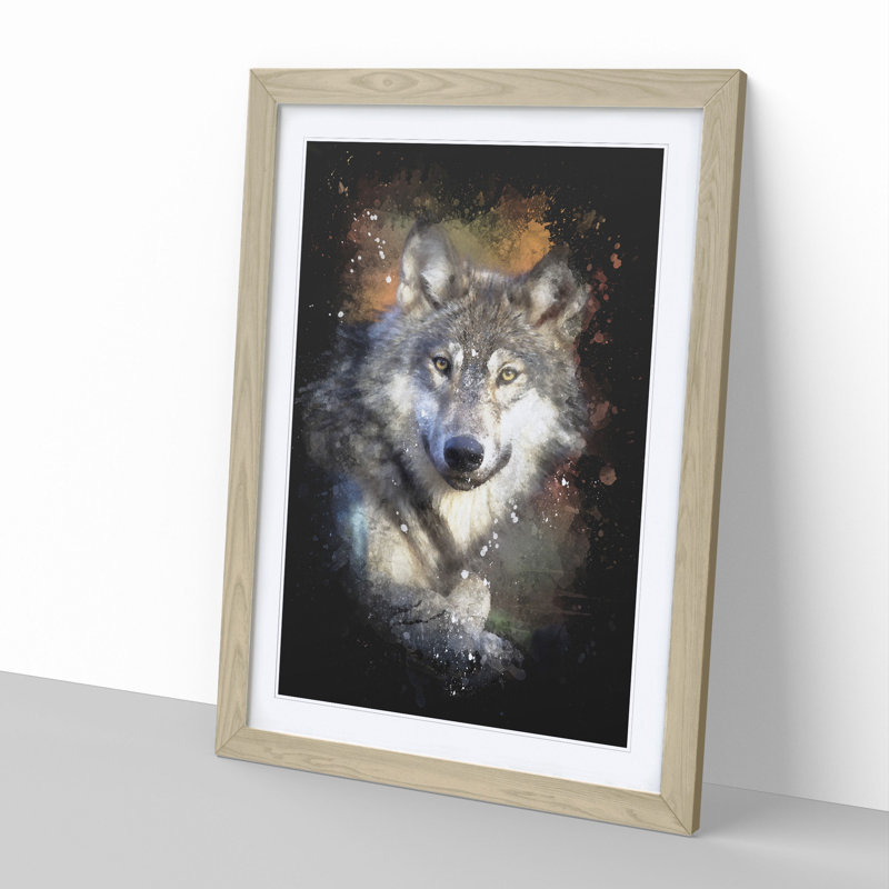 Wolf Vol.2 Paint Splash - Picture Frame Graphic Art, Oak, 36cm H x 27cm W x 2cm D