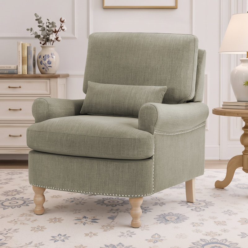 Fauteuil d'appoint rembourré Rickon, avec accoudoirs arrondis et coussin lombaire, pour salon, chambre à coucher ou bureau à domicile