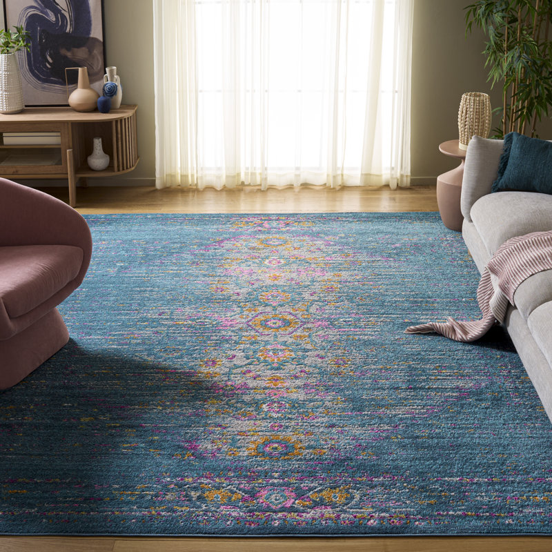 Felty Floral Blue Area Rug, Rectangle 8' x 10'