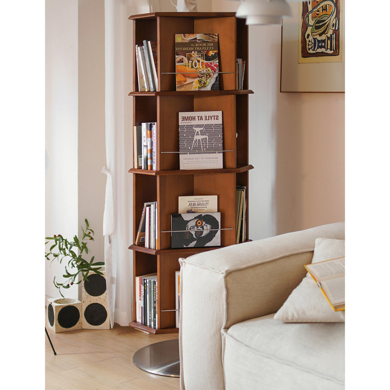 Boxwood 4 Tier Rotating Bookshelf with Stainless Steel Base