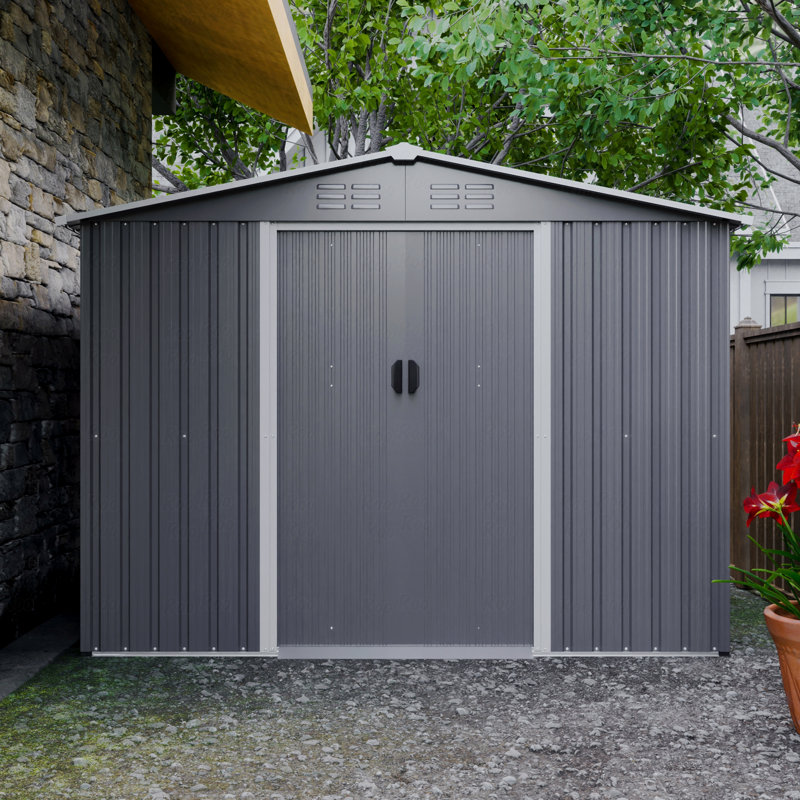 8X6 FT Outdoor Tool Storage Shed With Metal Foundation & Lockable Doors, All Weather Metal Sheds