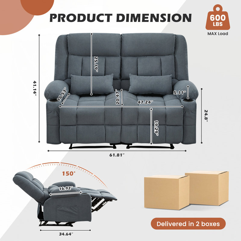 Causeuse inclinable avec porte-gobelets, Blue