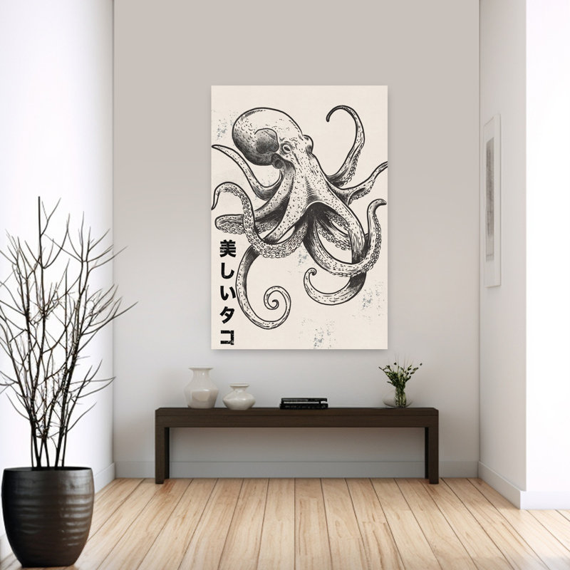 Magnifique pieuvre japonaise rétro, impression d'art rétro, 60" H x 40" W