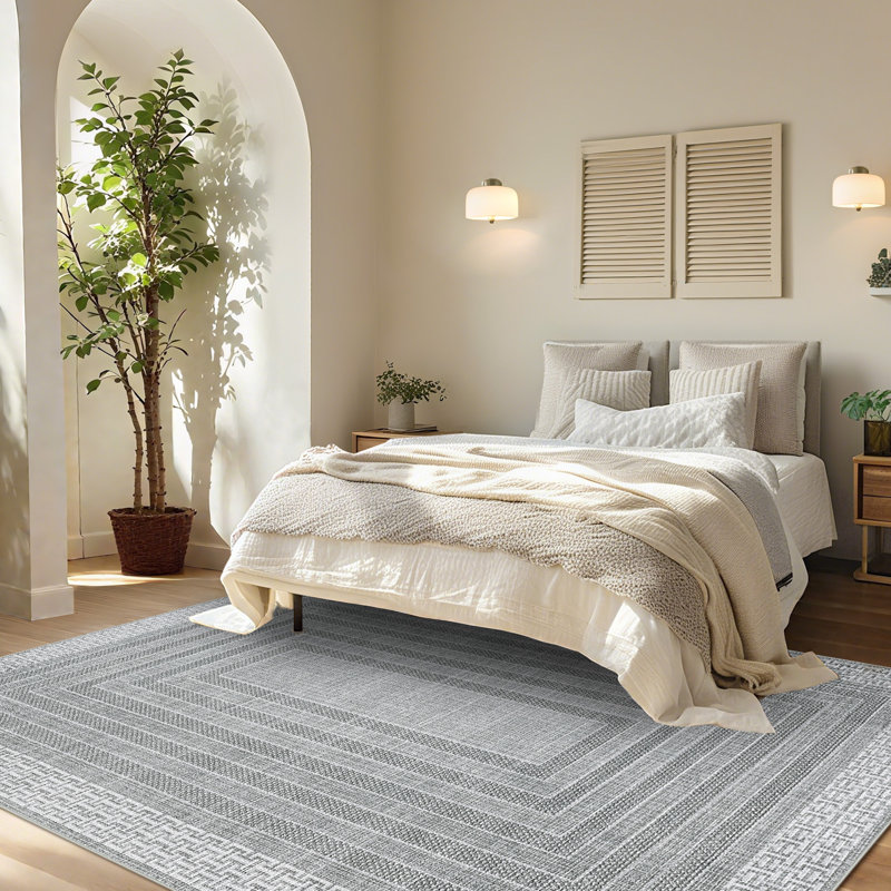 Vintage Area Rug Washable Rug Low Pile,Non-Slip Carpet Farmhouse Home Decor for Living Room,Bedroom,Dining Room, Gray