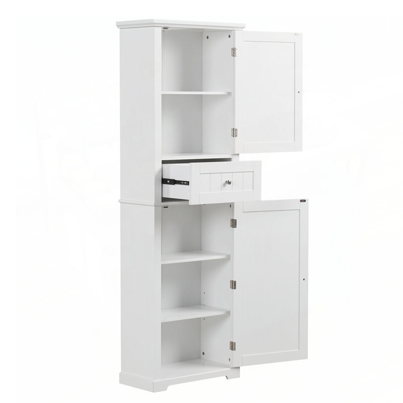Tall Bathroom Storage Cabinet with Adjustable Shelf and Drawer, Freestanding MDF Board with Painted Finish for Enhanced Organization