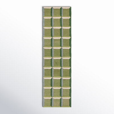 Giedre Geometric Hand Tufted Cotton/Wool Area Rug in Green/Beige