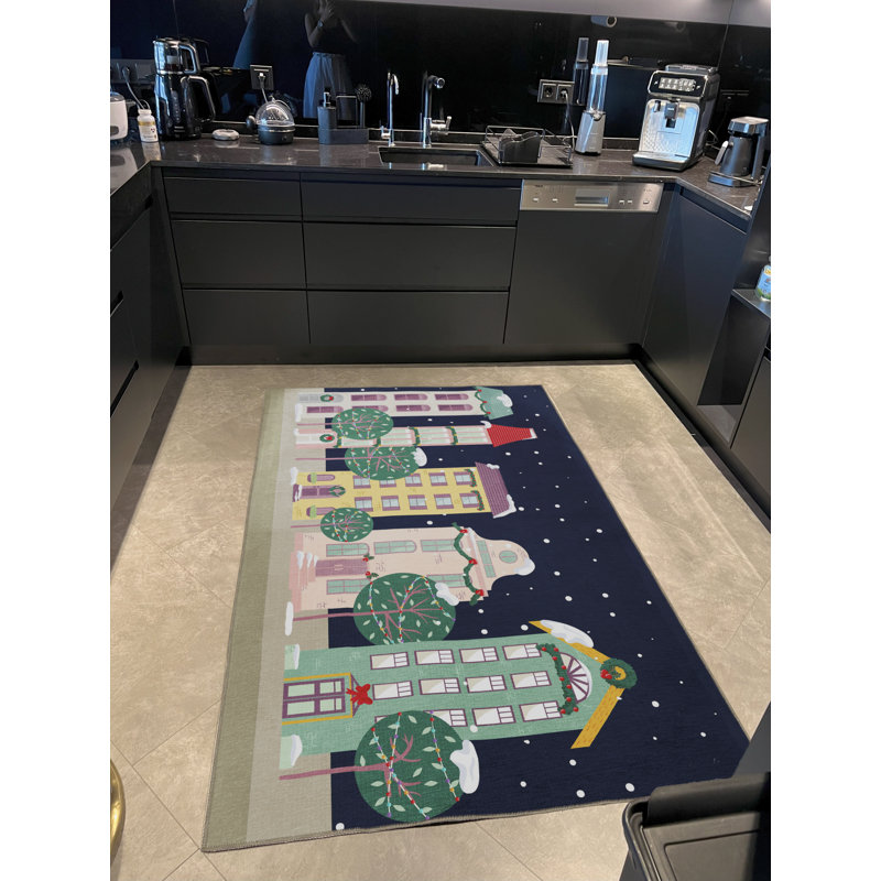 Tapis multicolore multicolore à motif de Noël, arbre et flocon de neige, Rectangle 4 pi 11,06 po x 9 pi 10,11 po