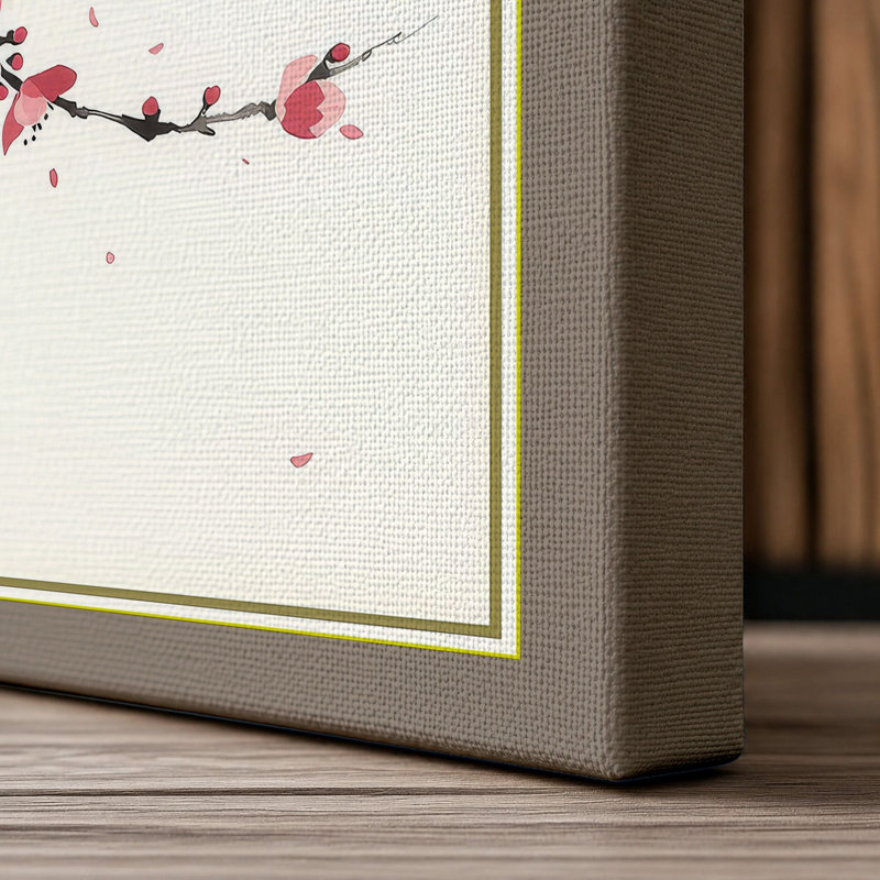 Spring Blossom Branch Japandi - Wrapped Canvas, 24x16 - 61.0 x 40.6 cm, Taupe Border