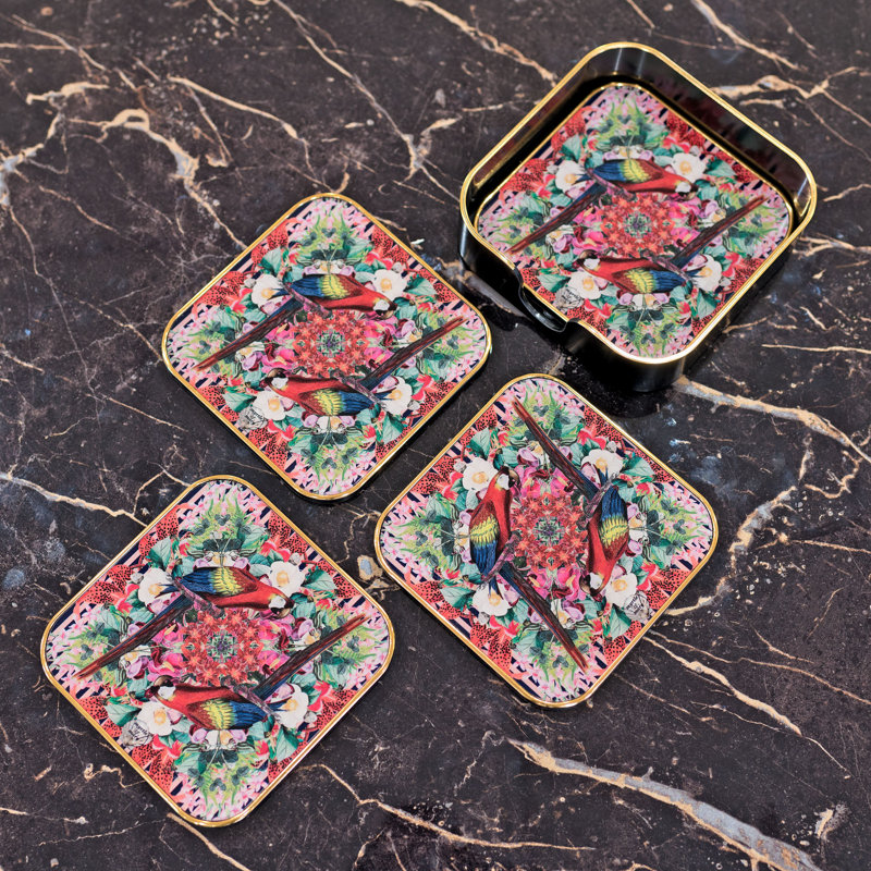 Myrtle & Mary Set of  4 Square Coasters – FLOWER BOMB
