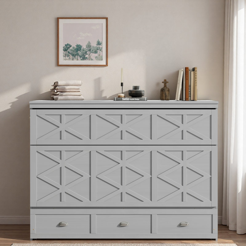 Lit escamotable avec grands tiroirs et USB, Gris