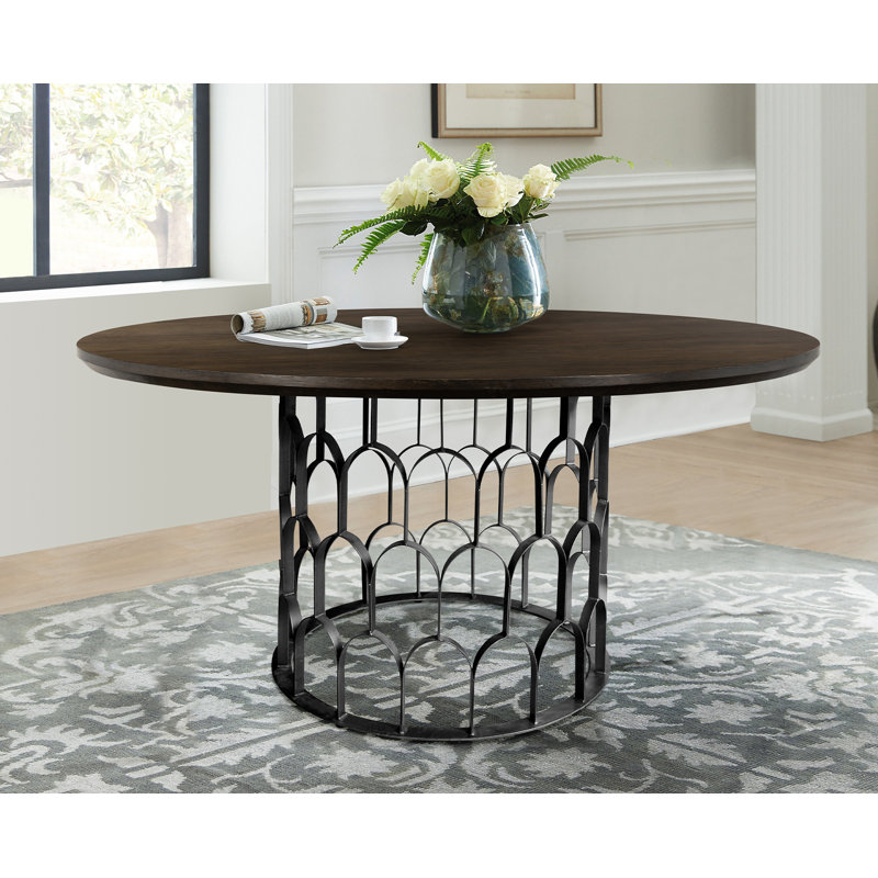 Siniard Round Metal Base Dining Table, Brown