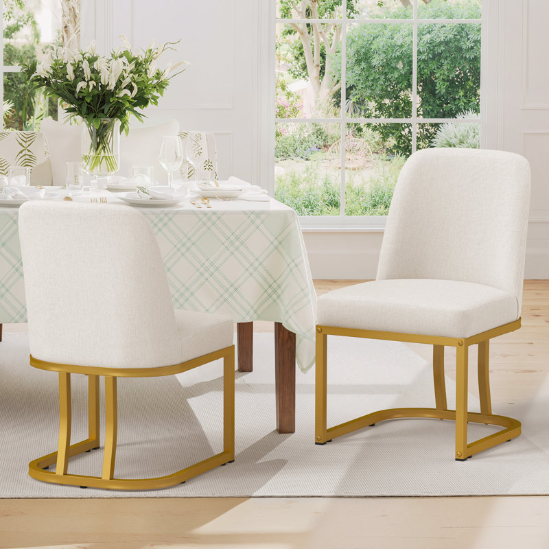 Upholstered Dining Chairs With Metal Legs, Beige, Gold