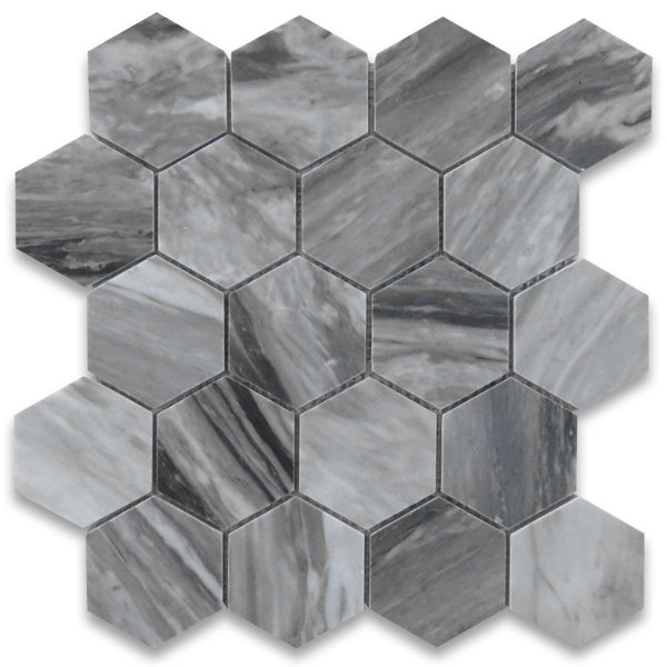 Bardiglio 11" x 12" Marble Honeycomb Mosaic Wall & Floor Tile