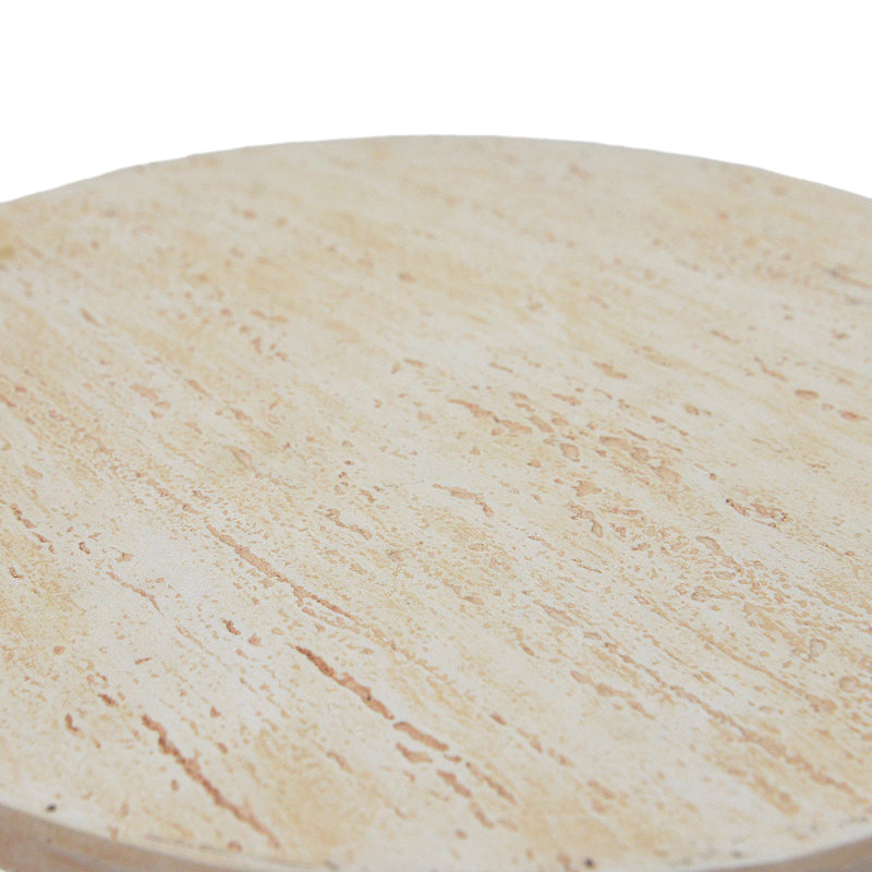 Table d'appoint d'extérieur Edrin Modern MGO en travertin texturé, avec plateau rond et base conique