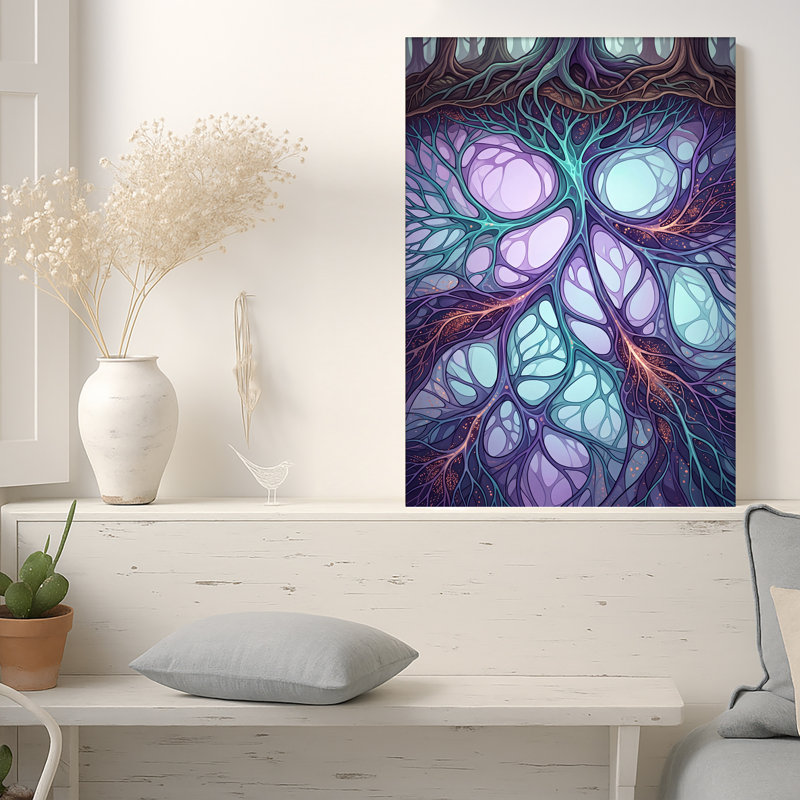 «Mauve et bleu sarcelle», art abstrait sur toile, 18"H x 12"W
