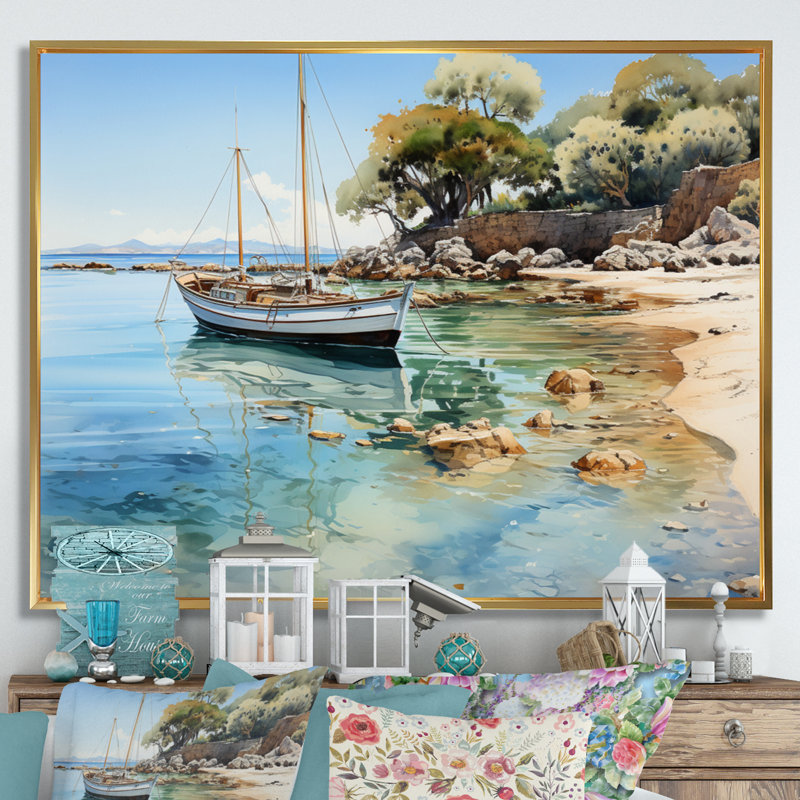 Dominicain Tranquil Bay II, reproduction d'art sur toile, Cadre flottant doré, H 24 po x l 32 po x P 1 po