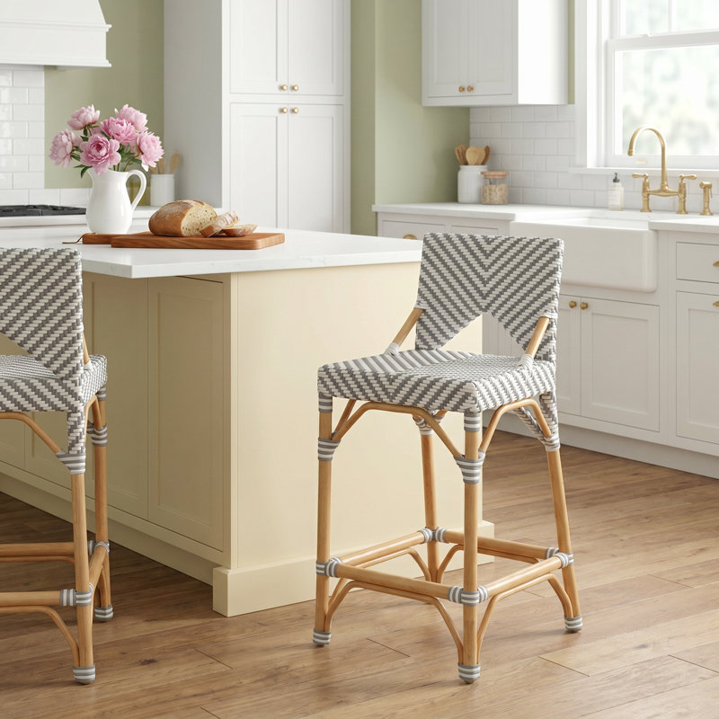 Estela Rattan Counter Stool, Black/White, Black/White