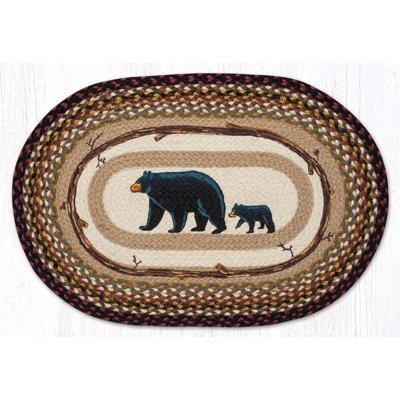 Oval Patch Rug – Burgundy Mama & Baby Bear Design, Braided Jute, 30" H