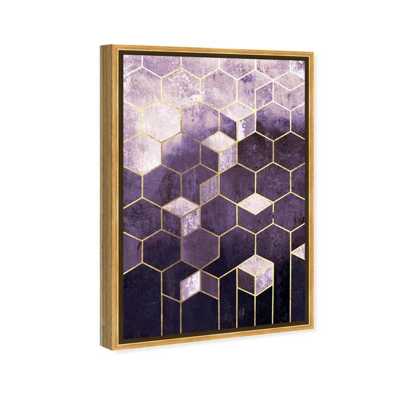 Mauves abstraits géométriques - impression, H 45 po x l 30 po, Toile encadrée d'or