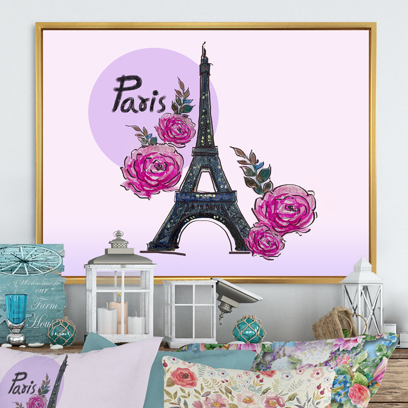 Été Paris, Tour Eiffel, reproduction sur toile flottante, H 24 po x l 36 po x P 1 po, Cadre flottant doré