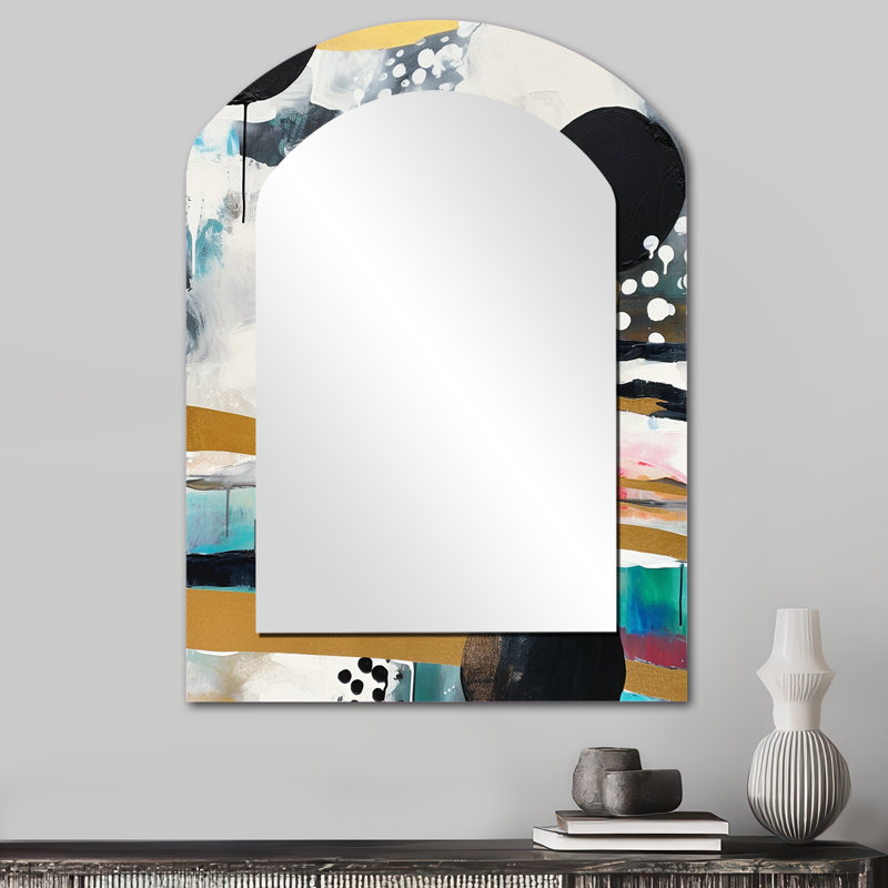 Découverte de la magie de Boho II - miroir décoratif à arche abstraite, miroir mural asymétrique moderne, impression d'art en métal